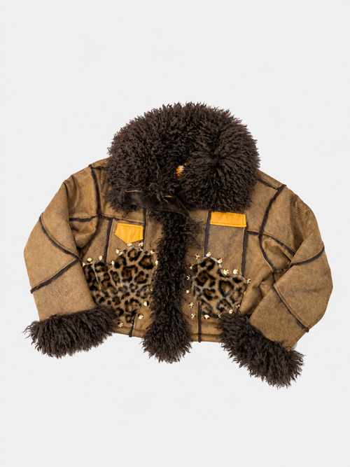 Chaqueta efecto ante con pelo y animal print